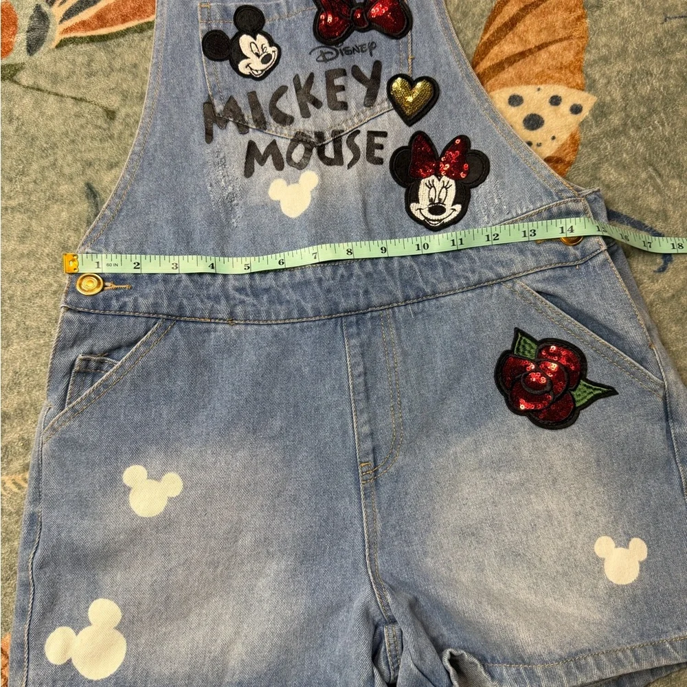 Disney Women’s Blue Overalls with Mickey Mouse Sequin Patches - Picture 7 of 8